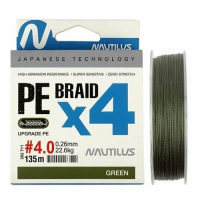 Шнур NAUTILUS Braid X4 Green 0,18мм 13,2кг 2.0PE 135м
