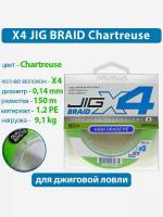 Шнур NAUTILUS X4 Jig Braid Chartreuse d-0.14мм 9.1кг 1,2PE 150м