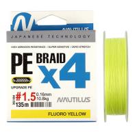 Шнур NAUTILUS Braid X4 Fluo Yellow 0,14мм 9,1кг 1.2PE 135м