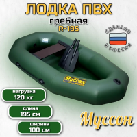 Надувная ПВХ лодка Муссон R-195 с гребками зеленый