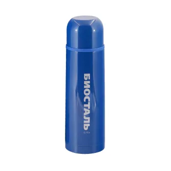 Термос "Биосталь" с узкой горловиной и пробкой с кнопкой, 0,75л, синий