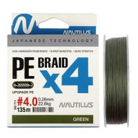 Шнур NAUTILUS Braid X4 Green 0,16мм 10,8кг 1.5PE 135м