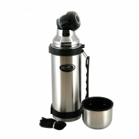 Термос "Биосталь" с узкой горловиной и пробкой с кнопкой, 2 чашки, 1 л